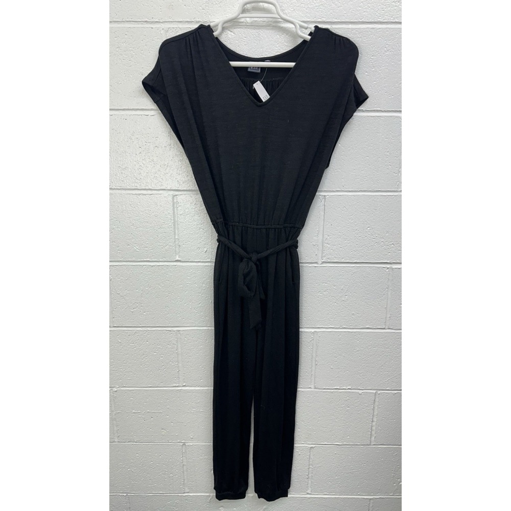 Gap Softspun Short Sleeve Jumpsuit Black V-Neck Belted / Women's XS